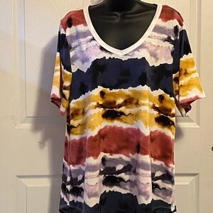 LuLaRoe Blue and Gold Graphic Short Sleeve Tee